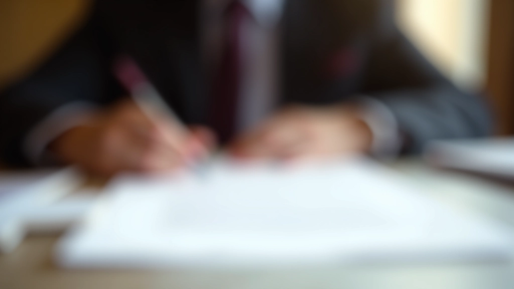 Dokumenty s razítkem a podpisy, zápisníku a pérem na pracovním stole notáře